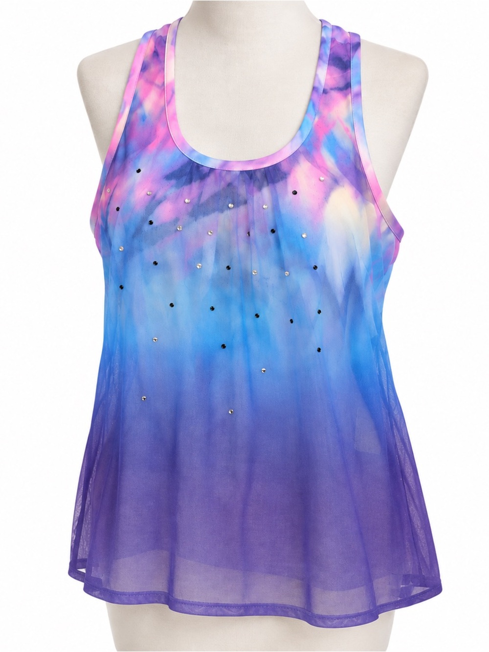 Daytrip Purple Blue Pink Tie-Dye Racerback Tank with Rhinestones